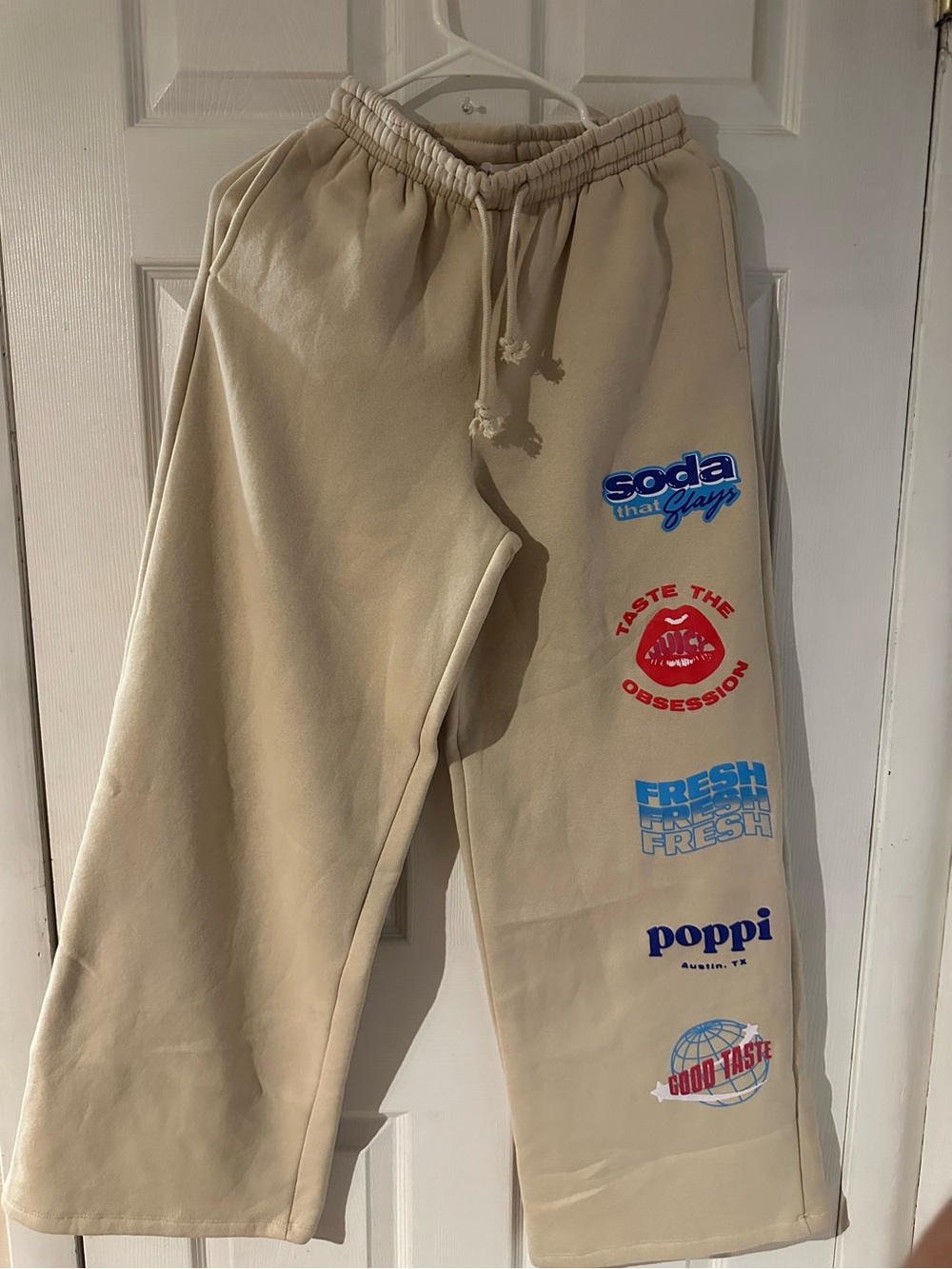Beige Graphic Logo Sweatpants for Women - Picture 1 of 7